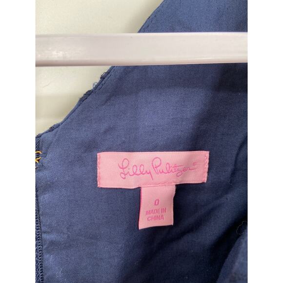 Lilly Pulitzer 13942 Shana Navy Blue Floral Eyelet Embroidered Dress Size 0 - Picture 4 of 6